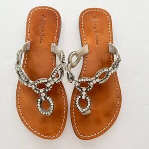 Tommy Bahama Rhinestone Crystal Thong Sandal Size 8 Flip Flop Leather Flat